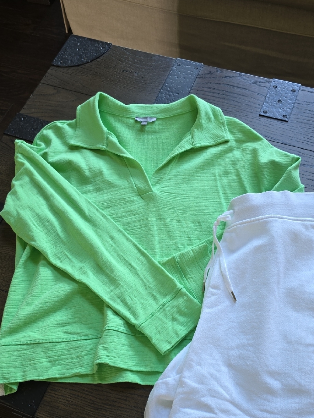 Talbots Neon Green Collared Pullover Sweatshirt With Short.